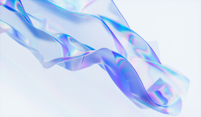 Poster - Abstract 3d podium background with iridescent holographic fabric texture.