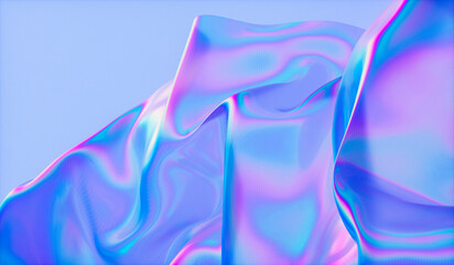 Poster - Abstract 3d podium background with iridescent holographic fabric texture.