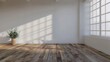 © Thanthara - Modern empty room with wooden floor and large white plain wall