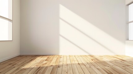 Canvas Print - Modern empty room with wooden floor and large white plain wall