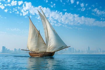 Traditional Wooden Dhow Sailing in Dubai, UAE - Photo