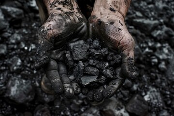 Dirty Hands. Miner's Corns Palms with Abrasions from Hard Work in Coal Mining Industry