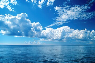 Wall Mural - Dramatic Blue Sky Seascape. Stunning View of Dramatic Sky and Clouds over the Sea