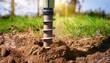 © Alicia - the drilled ground the land hole borer for the fence installation bore tool portable manual earth auger for prepare the soil for planting shrubs or trees high quality 4k footage