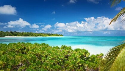 Wall Mural - vacation ocean day maldives sand clouds blueskies land palmtree beautiful bay sky tropical background landscape beach turquoise blue white trees lagoon palm summer perfect caribbean relaxing calm