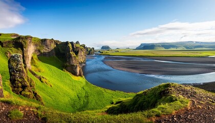 Wall Mural - icelandic landscape with river and cliffs in summer iceland