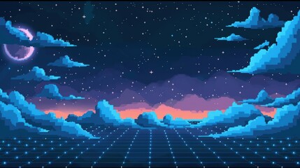 Sticker - Pixelated Night Sky with Glowing Grid