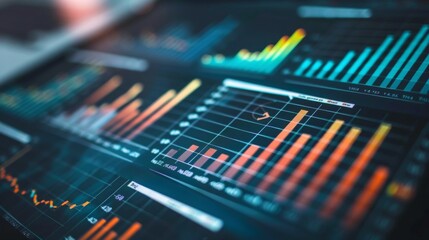 Aufkleber - A close-up of a financial report with multiple graphs and charts, showing data analysis.