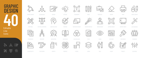 graphic design line editable icons set. vector illustration in modern thin line style of computer gr