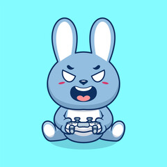 Wall Mural - Cute rabbit gaming cartoon vector icon illustration. Animal technology icon concept isolated