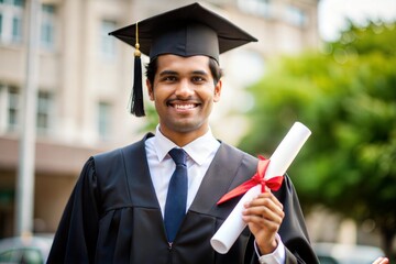 Indian student posing with diploma and certificate

