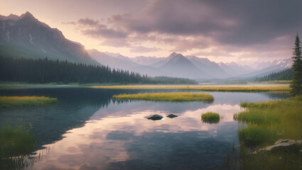 calm lake with large mountains in the distance