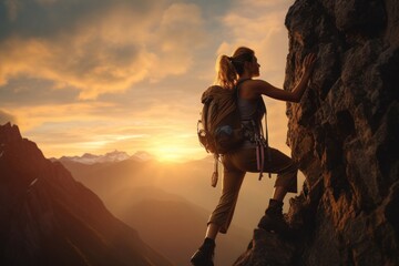 Poster - Mountain climbing recreation adventure backpack.