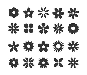 Flowers silhouette geometric flat icons set. Abstract trendy minimalistic elements.