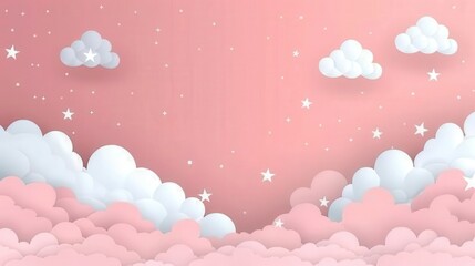 Wall Mural - Dreamy Sky with Paper Clouds and Stars