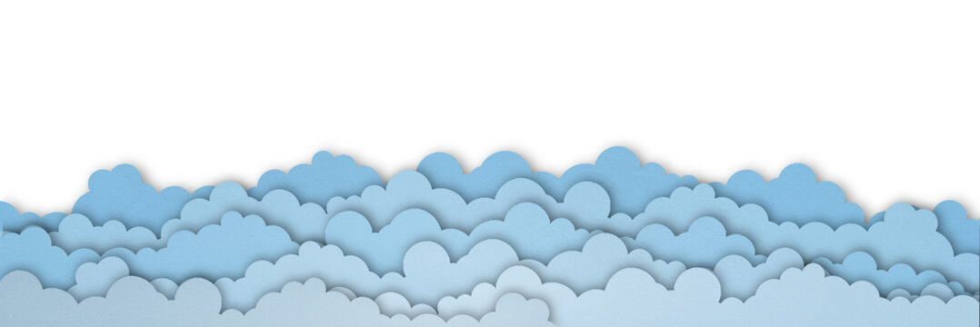 Light blue paper clouds isolated on transparent background.