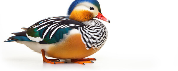 Mandarin Duck Standing on White Background