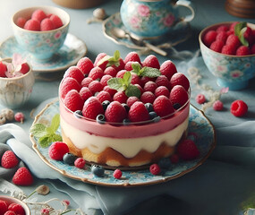 Wall Mural - raspberry and blueberry cheesecake