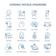 © missbobbit - Chronic Fatigue Syndrome symptoms, diagnostic and treatment vector icons. Medical icons.