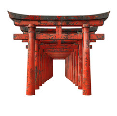 Japanese torii gates isolated on white, transparent. Shinto shrine gate, Japan