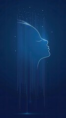 Poster - A blue, digital human profile, rendered in a side view, with glowing lines extending out of the head and into the darkness