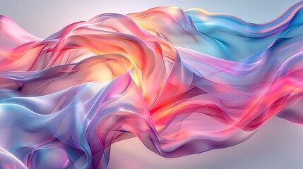 Poster - abstract pink, blue, and yellow fabric flowing in the air