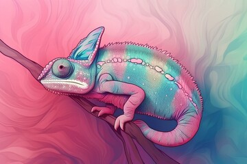 Canvas Print - chameleon on a pink background made by midjourney