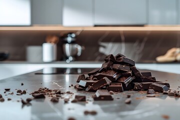 Pile of Milk Chocolate Chunks in Modern Kitchen