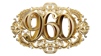Wall Mural - golden number nine hundred sixty in the center of decorative golden vintage frames, number 960