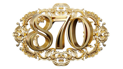 Wall Mural - golden number eight hundred seventy in the center of decorative golden vintage frames, number 870