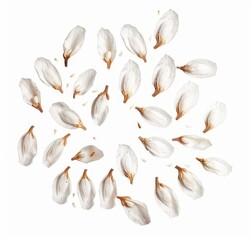 Isolated macro sesame seeds on white background, top view