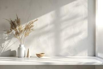 Sticker - Minimalist White Table Display in Sleek Modern Kitchen Interior for Product Concept