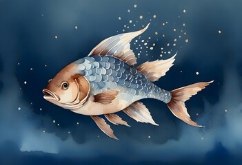 Wall Mural - Concept photo of watercolor fish illustration