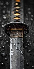 Poster - a close up of a sword with water droplets