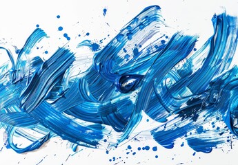 Wall Mural - An oil painting of blue grunge brushstrokes isolated on a white background