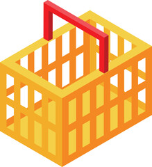 Poster - Yellow empty shopping basket with red handle isometric icon