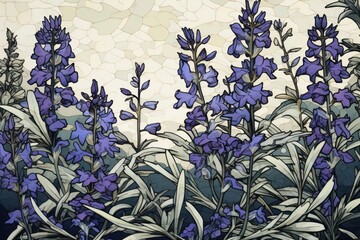 Sticker - Ukiyo-e art print style flower backgrounds lavender.