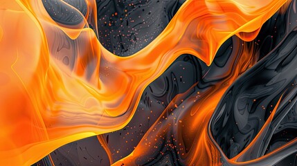 Wall Mural - Dynamic wallpaper with orange and charcoal hues featuring fluid shapes and light