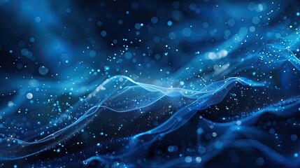 Wall Mural - Serene background with deep blue gradients soft bokeh lights wave-like textures and glowing stars
