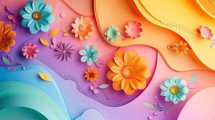 Wall Mural - Playful background with paper cut flowers and dynamic light and shadow play