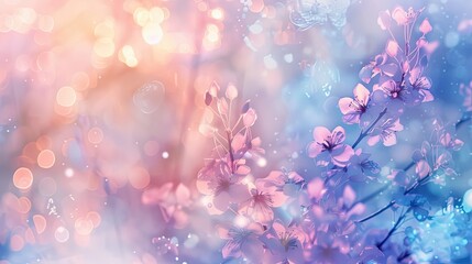 Canvas Print - Whimsical background with delicate flowers pastel hues and light bokeh