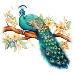 Canvas Print - Watercolor peacock sleeping animal cartoon bird.