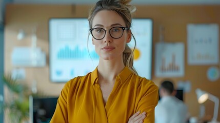 Poster - Confident Businesswoman Leading Her Team Through Data Driven Strategies and Innovations
