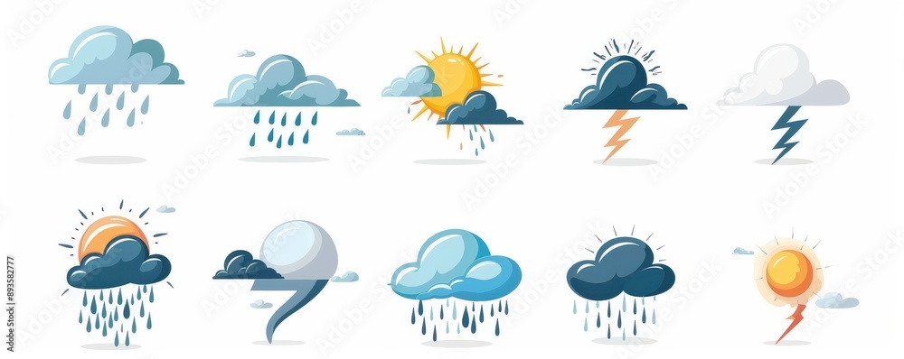 Weather Features A collection of different types of clouds and weather conditions. Stock ...
