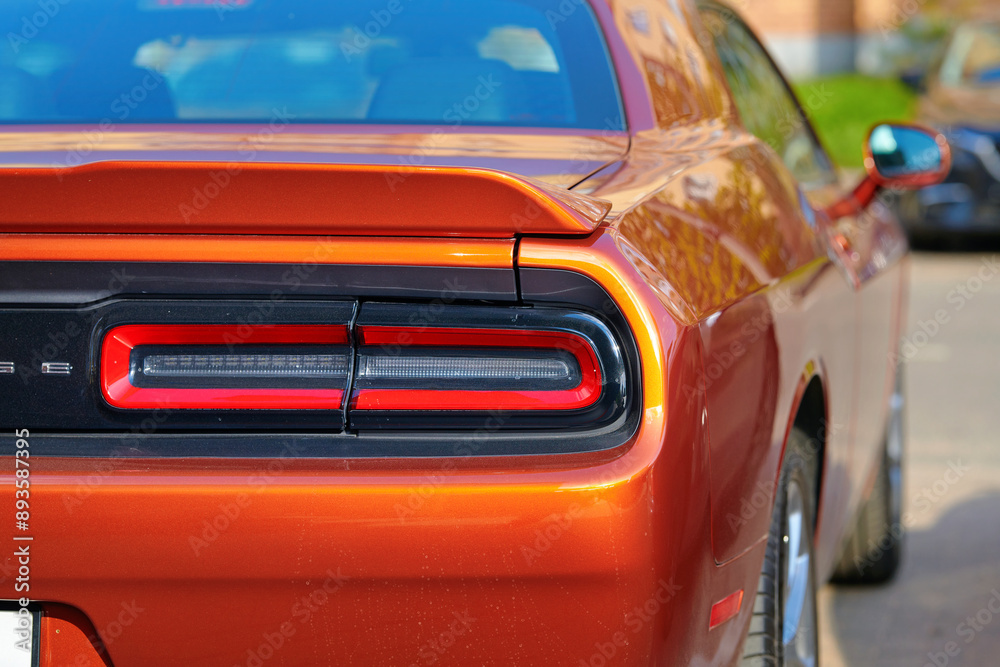Minsk, Belarus. Apr 27, 2024. Dodge Challenger taillight closeup. Dodge ...