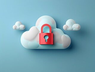 Poster - secure cloud storage icon with padlock representing data protection and privacy in digital computing