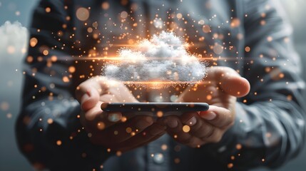 Poster - Businessman Accessing Cloud Based Services on Smartphone Digital Transformation Concept
