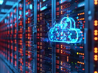 Poster - futuristic cloud infrastructure concept with servers storage and network connectivity