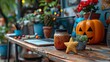 © Gayan - Festive Halloween Table Decoration with Pumpkins and Stars, Autumn Celebration