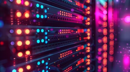 Poster - illuminated cloud server rack with led indicators showcasing data processing